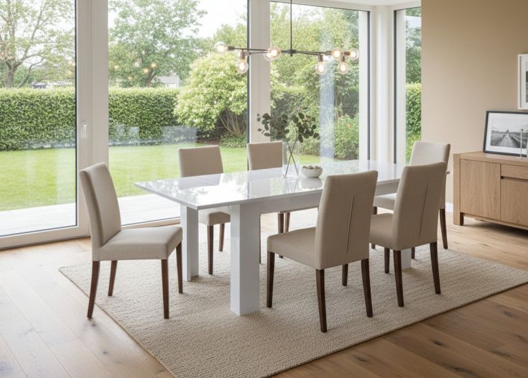 Tavolo allungabile Nanni, Consolle allungabile fino a 10 posti, Consolle estensibile 100% Made in Italy, cm 140-190x90h75, Bianco lucido