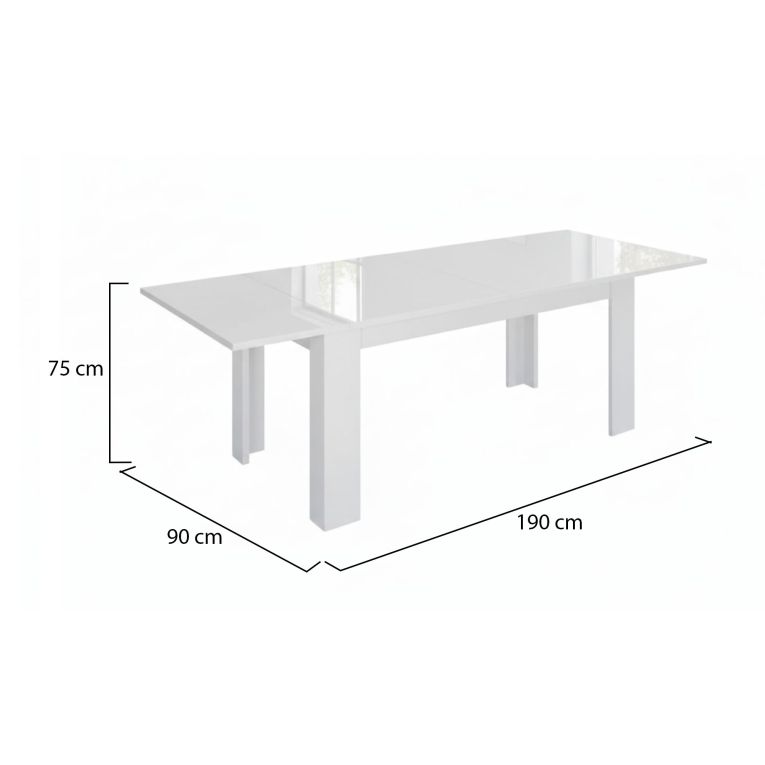 Tavolo allungabile Nanni, Consolle allungabile fino a 10 posti, Consolle estensibile 100% Made in Italy, cm 140-190x90h75, Bianco lucido