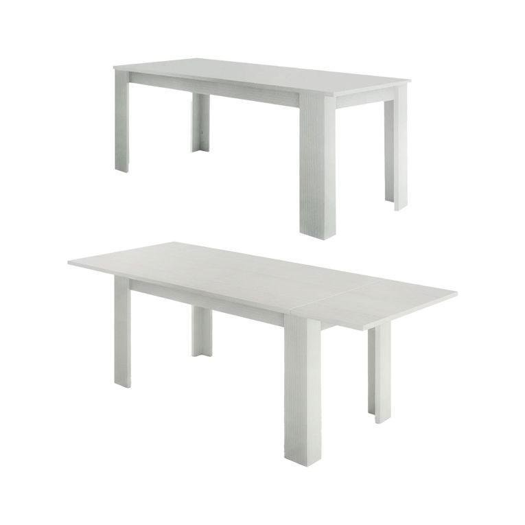 Tavolo allungabile Natan, Consolle allungabile fino a 12 posti, Consolle estensibile 100% Made in Italy, cm 160-210x90h75, Bianco lucido Larice