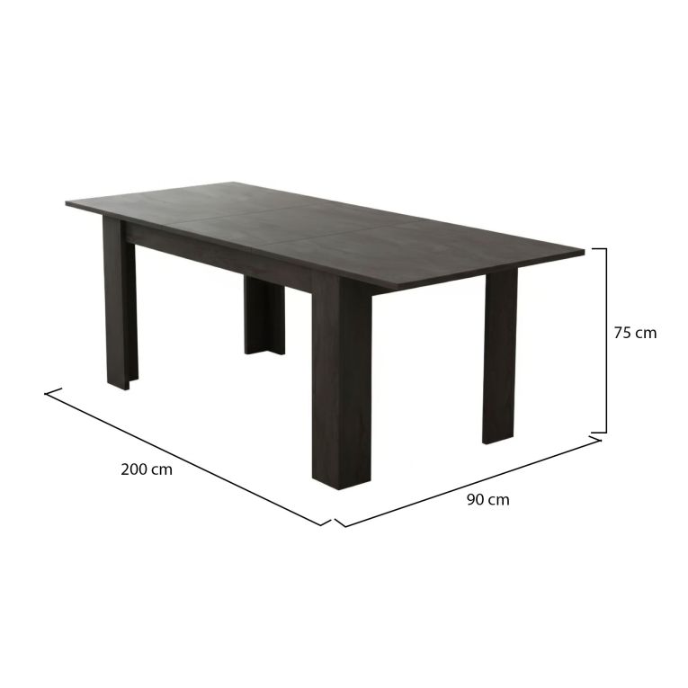 Tavolo Allungabile Nero Antracite Allungabile Meccanismo Estensione Allunga Centrale 200x90x75h cm, Lunghezza Massima 200 cm - Marene