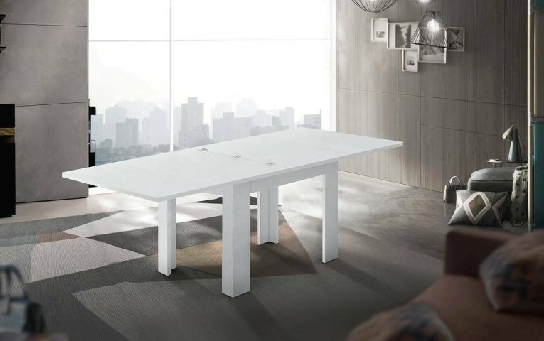 Tavolo allungabile Otto, Consolle ausiliare da cucina, Tavolo allungabile, 100% Made in Italy, cm 90x90h75, Bianco lucido