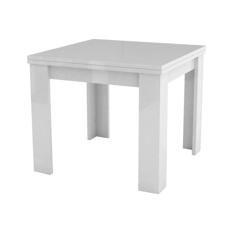 Tavolo allungabile Otto, Consolle ausiliare da cucina, Tavolo allungabile, 100% Made in Italy, cm 90x90h75, Bianco lucido