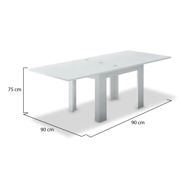Tavolo allungabile Otto, Consolle ausiliare da cucina, Tavolo allungabile, 100% Made in Italy, cm 90x90h75, Bianco lucido