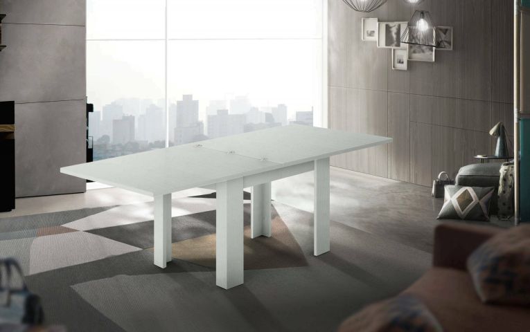 Tavolo allungabile Otto, Consolle ausiliare da cucina, Tavolo allungabile, 100% Made in Italy, cm 90x90h75, Bianco lucido Larice