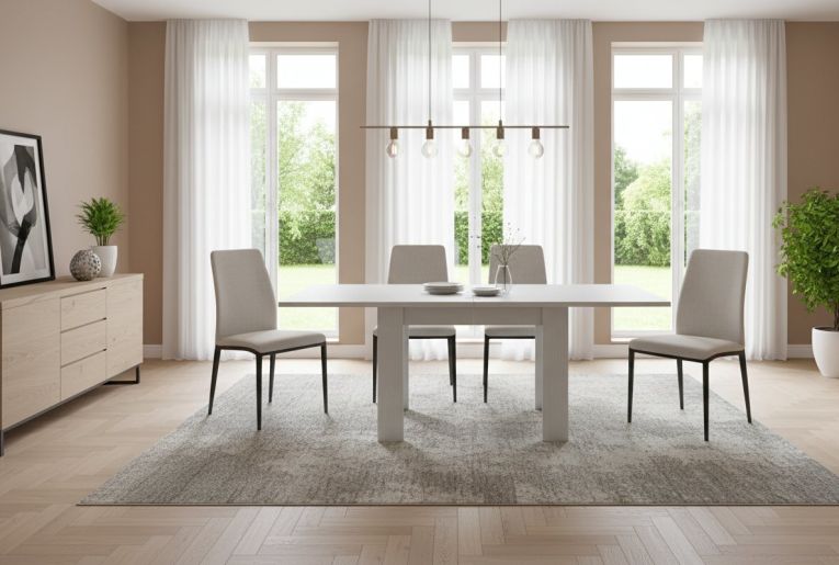 Tavolo allungabile Otto, Consolle ausiliare da cucina, Tavolo allungabile, 100% Made in Italy, cm 90x90h75, Bianco lucido Larice