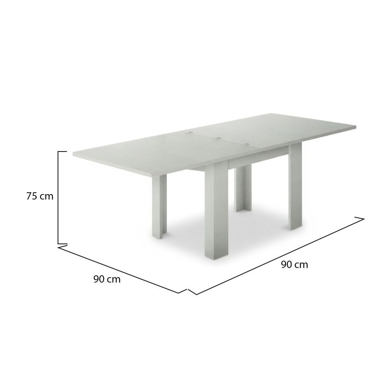 Tavolo allungabile Otto, Consolle ausiliare da cucina, Tavolo allungabile, 100% Made in Italy, cm 90x90h75, Bianco lucido Larice