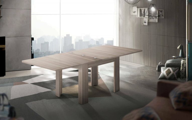 Tavolo allungabile Otto, Consolle ausiliare da cucina, Tavolo allungabile, 100% Made in Italy, cm 90x90h75, Olmo perla