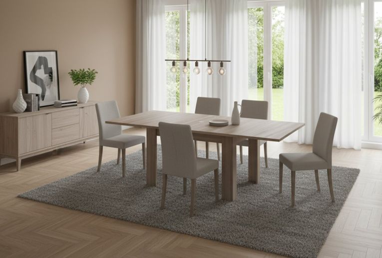 Tavolo allungabile Otto, Consolle ausiliare da cucina, Tavolo allungabile, 100% Made in Italy, cm 90x90h75, Olmo perla