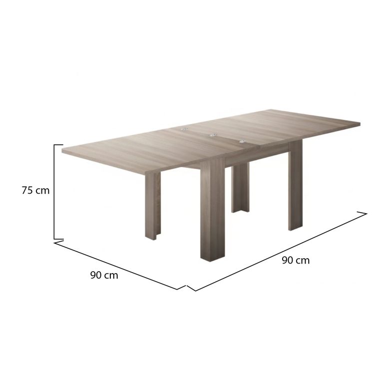 Tavolo allungabile Otto, Consolle ausiliare da cucina, Tavolo allungabile, 100% Made in Italy, cm 90x90h75, Olmo perla