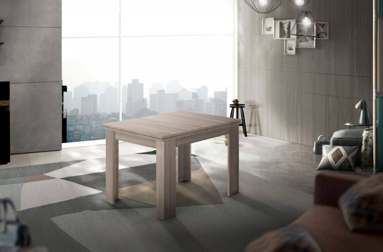 Tavolo allungabile Otto, Consolle ausiliare da cucina, Tavolo allungabile, 100% Made in Italy, cm 90x90h75, Olmo perla