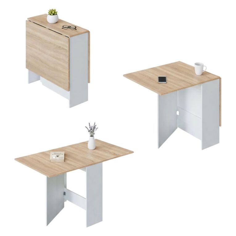 Tavolo allungabile piccolo 2-4 posti 31x77cm bianco e rovere - Arid