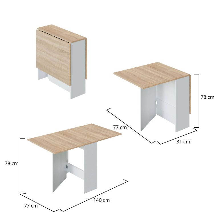 Tavolo allungabile piccolo 2-4 posti 31x77cm bianco e rovere - Arid