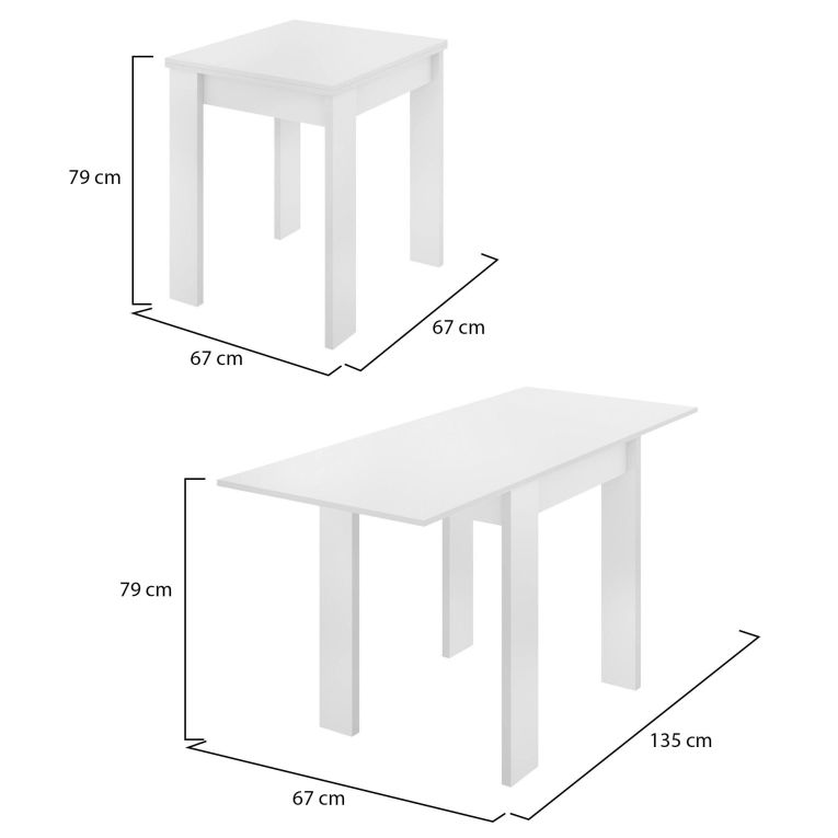 Tavolo allungabile piccolo 4-6 posti 79-134x67cm bianco - Alamaro