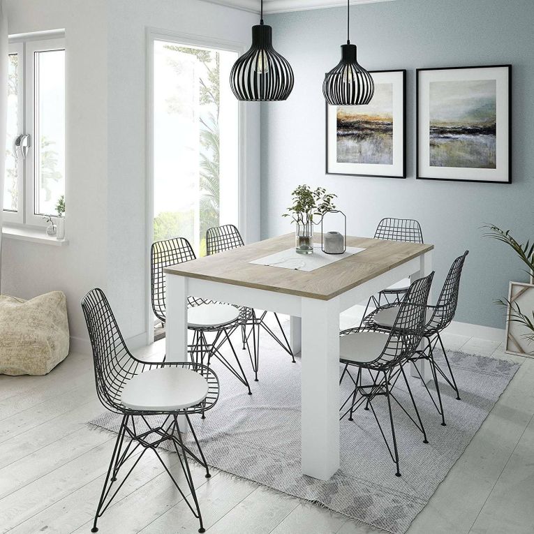 Tavolo allungabile pranzo 6-8 posti 140-190x90cm rovere grigio e bianco - Abudula