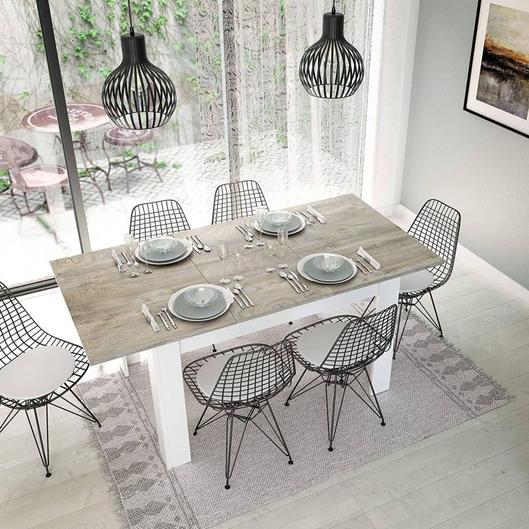 Tavolo allungabile pranzo 6-8 posti 140-190x90cm rovere grigio e bianco - Abudula