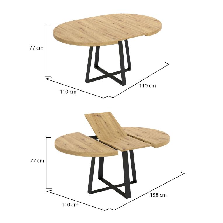 Tavolo allungabile rotondo salvaspazio 6-8 posti 110-158x110cm legno - Andia