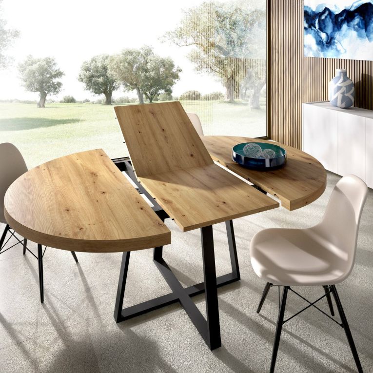 Tavolo allungabile rotondo salvaspazio 6-8 posti 110-158x110cm legno - Andia