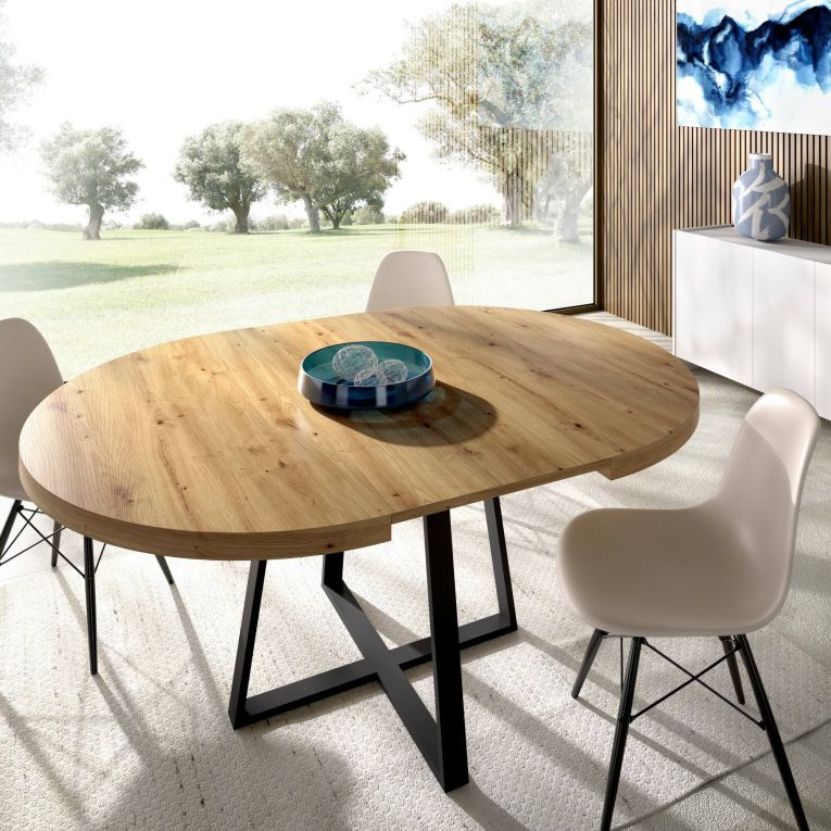 Tavolo allungabile rotondo salvaspazio 6-8 posti 110-158x110cm legno - Andia