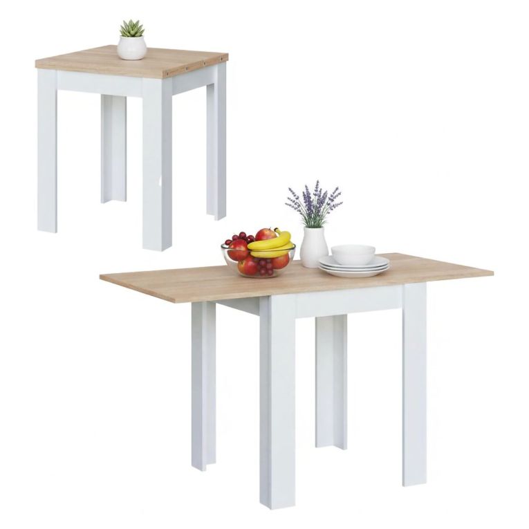 Tavolo allungabile salvaspazio 4-6 posti 67x67-135cm bianco e rovere - Aratro