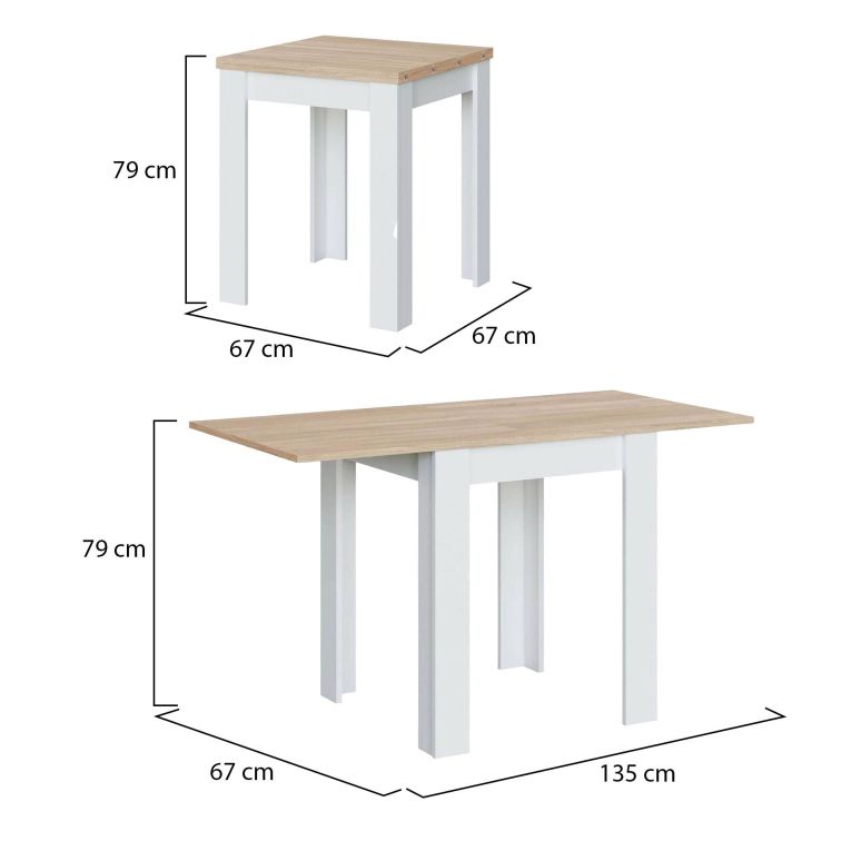 Tavolo allungabile salvaspazio 4-6 posti 67x67-135cm bianco e rovere - Aratro