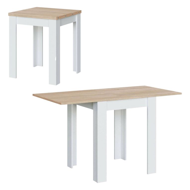 Tavolo allungabile salvaspazio 4-6 posti 67x67-135cm bianco e rovere - Aratro