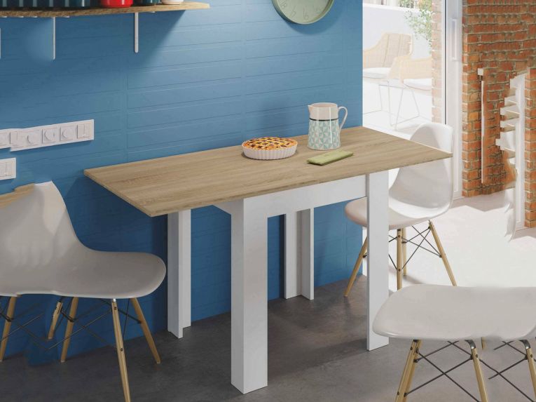 Tavolo allungabile salvaspazio 4-6 posti 67x67-135cm bianco e rovere - Aratro