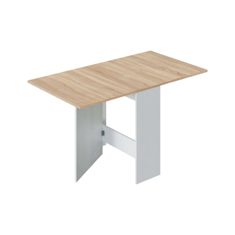 Tavolo allungabile Toledo, Tavolo da pranzo pieghevole con piano abbattibile, Tavolo ausiliario richiudibile, 31x77h78 cm, Bianco e Rovere