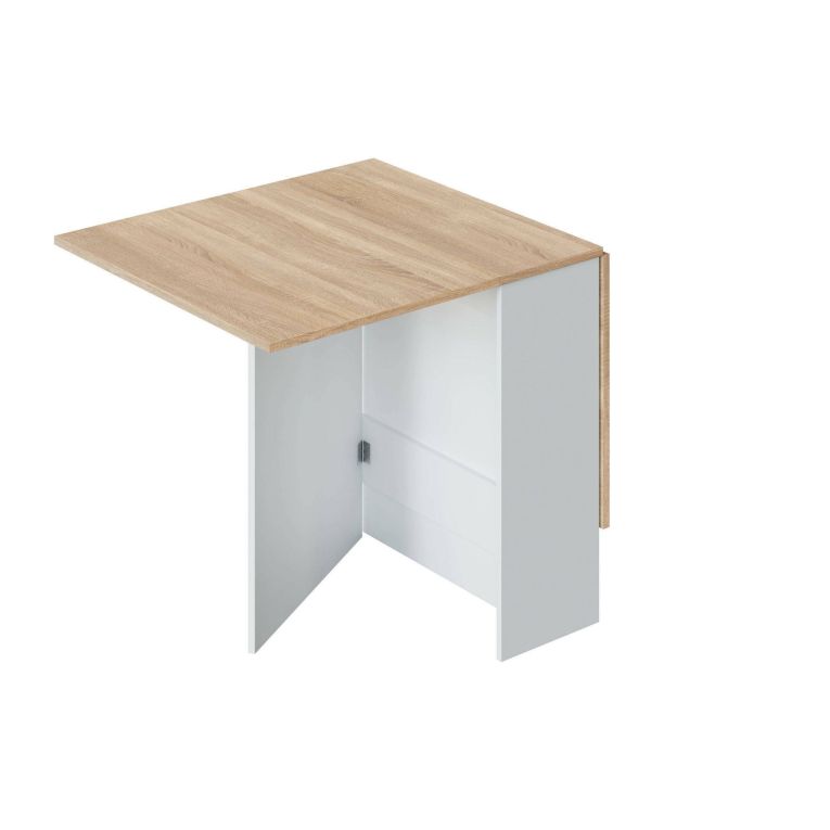 Tavolo allungabile Toledo, Tavolo da pranzo pieghevole con piano abbattibile, Tavolo ausiliario richiudibile, 31x77h78 cm, Bianco e Rovere