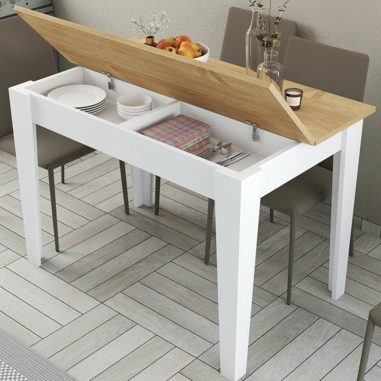 Tavolo classico rettangolare 6 posti bianco e quercia 110x72cm - Eupilio