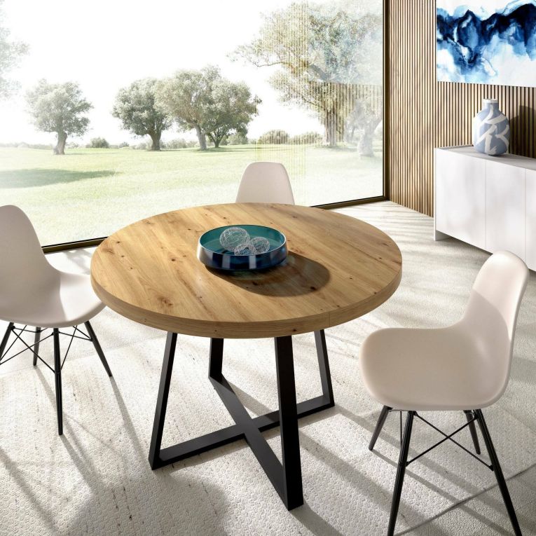 Tavolo Consolle Rotondo Allungabile da Pranzo Ovale 110-158x110 cm in Legno Rovere Nodi – Casarola