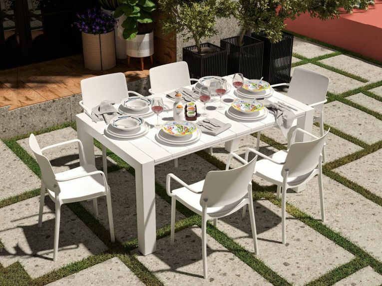 Tavolo da esterno 10 posti 160x98cm bianco - Magelang