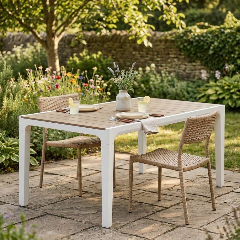 Tavolo da esterno 6 posti 160x90cm bianco e tortora - Innisfail