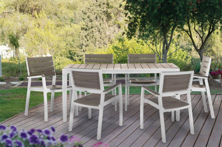 Tavolo da esterno 6 posti 160x90cm bianco e tortora - Innisfail