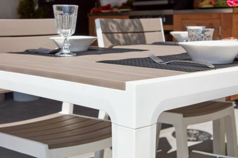 Tavolo da esterno 6 posti 160x90cm bianco e tortora - Innisfail