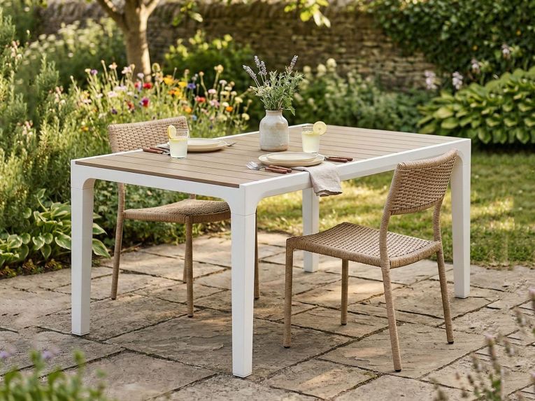 Tavolo da esterno 6 posti 160x90cm bianco e tortora - Innisfail