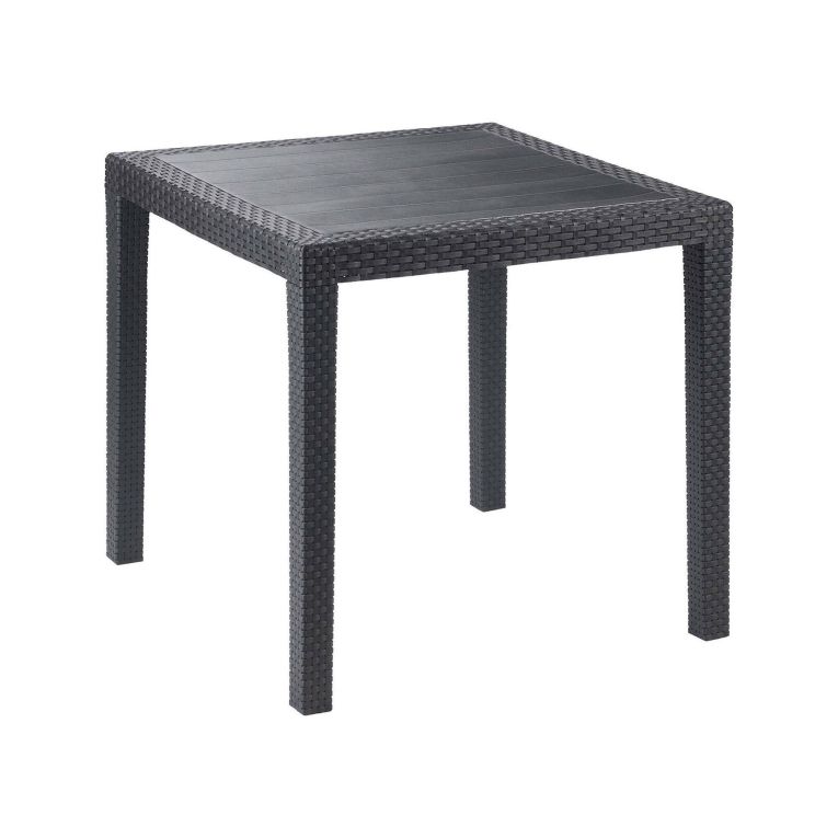 Tavolo da esterno Agrigento, Tavolo quadrato da giardino, Tavolino fisso effetto rattan, 100% Made in Italy, 80x80h72 cm, Antracite