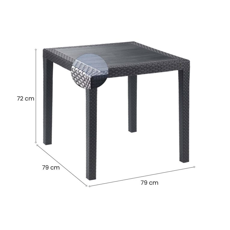 Tavolo da esterno Agrigento, Tavolo quadrato da giardino, Tavolino fisso effetto rattan, 100% Made in Italy, 80x80h72 cm, Antracite
