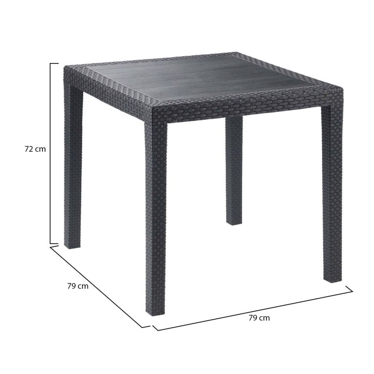 Tavolo da esterno Agrigento, Tavolo quadrato da giardino, Tavolino fisso effetto rattan, 100% Made in Italy, 80x80h72 cm, Antracite