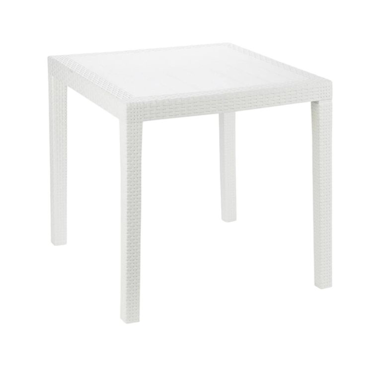 Tavolo da esterno Agrigento, Tavolo quadrato da giardino, Tavolino fisso effetto rattan, 100% Made in Italy, 80x80h72 cm, Bianco
