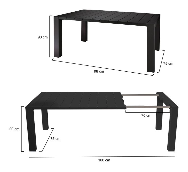 Tavolo da esterno allungabile 6-8 posti 90-160x98cm antracite - Langsa
