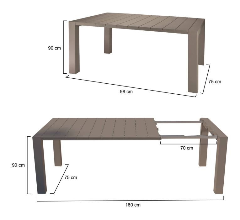 Tavolo da esterno allungabile 6-8 posti 90-160x98cm tortora - Langsa