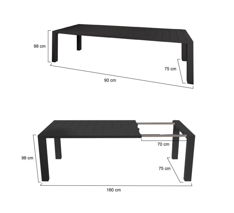Tavolo da esterno allungabile 8-10 posti 160-230x98cm antracite - Lahat