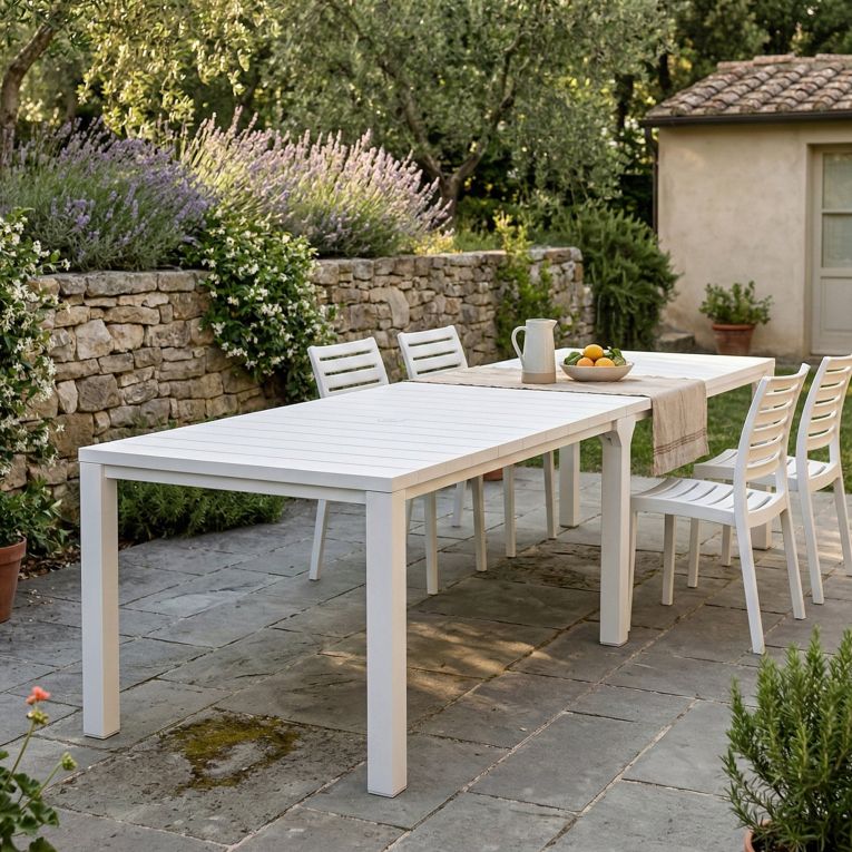 Tavolo da esterno allungabile 8-12 posti 147-294x90cm bianco - Brossard