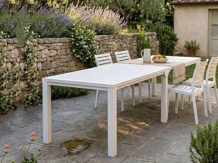 Tavolo da esterno allungabile 8-12 posti 147-294x90cm bianco - Brossard