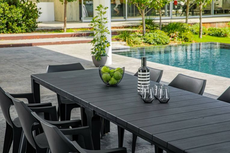 Tavolo da esterno Antico, Base per picnic, Piano da pranzo da giardino, Banco outdoor multiuso, 294x90 h75 cm, Antracite