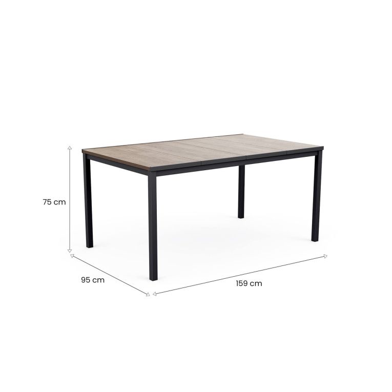 Tavolo da esterno Arbarei, Base per picnic, Piano da pranzo da giardino, Banco outdoor multiuso, 159x95 h75 cm, Rovere e Antracite