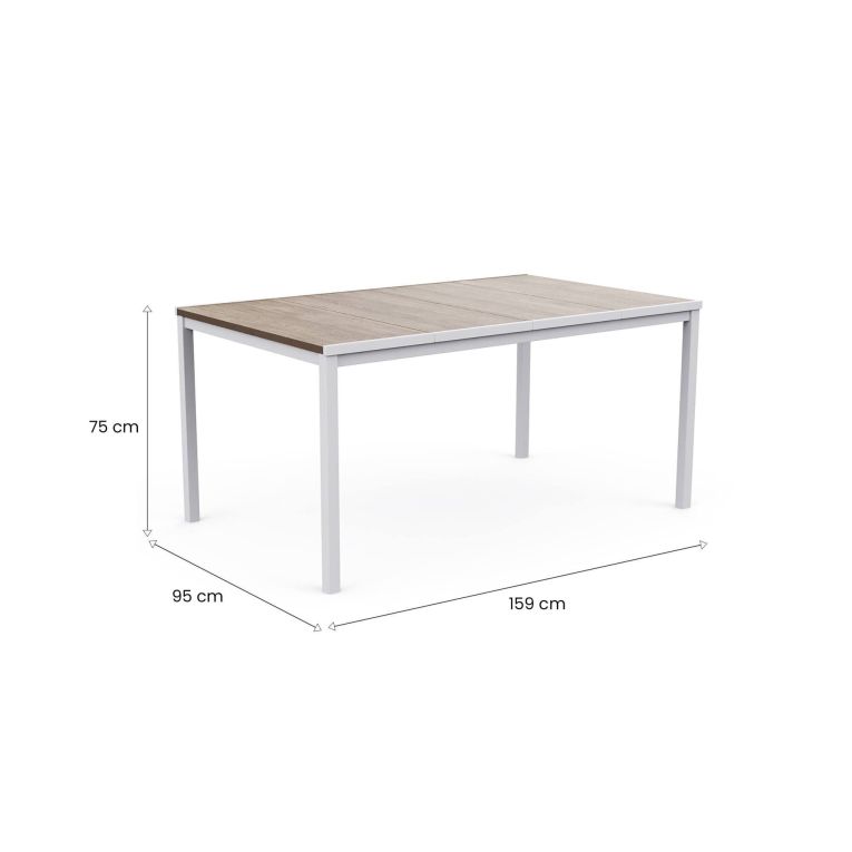 Tavolo da esterno Arbarei, Base per picnic, Piano da pranzo da giardino, Banco outdoor multiuso, 159x95 h75 cm, Rovere e Bianco