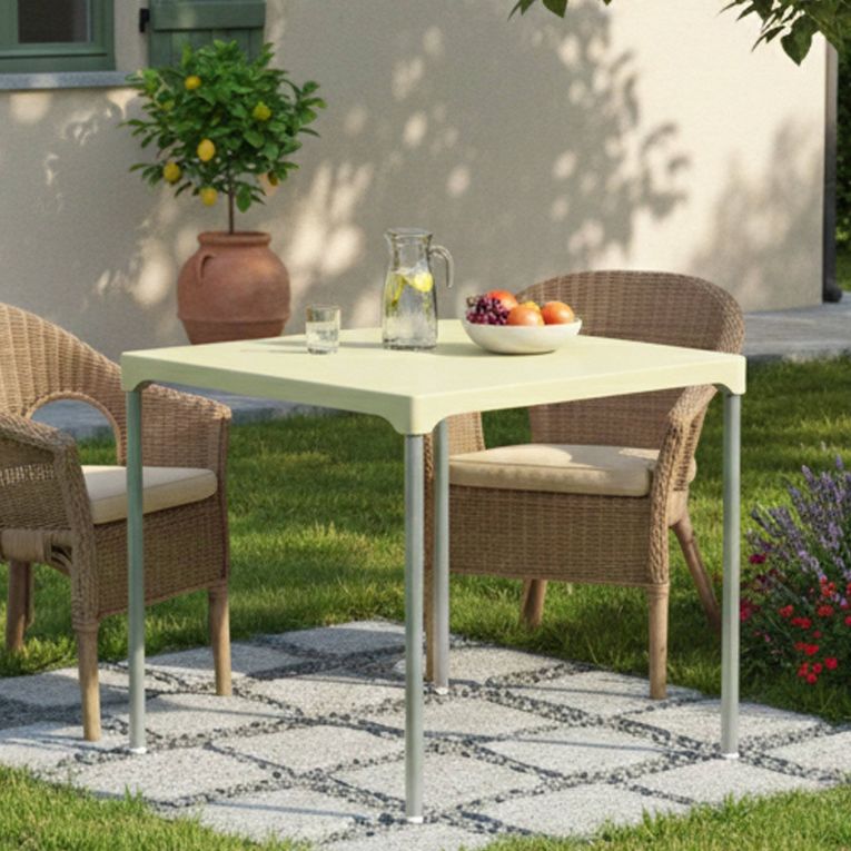 Tavolo da Esterno Beige 4 Posti Tavolo Tavolo Fisso Quadrato 75x75x72h cm, Lunghezza Massima 75 cm Made in Italy - Brownstown
