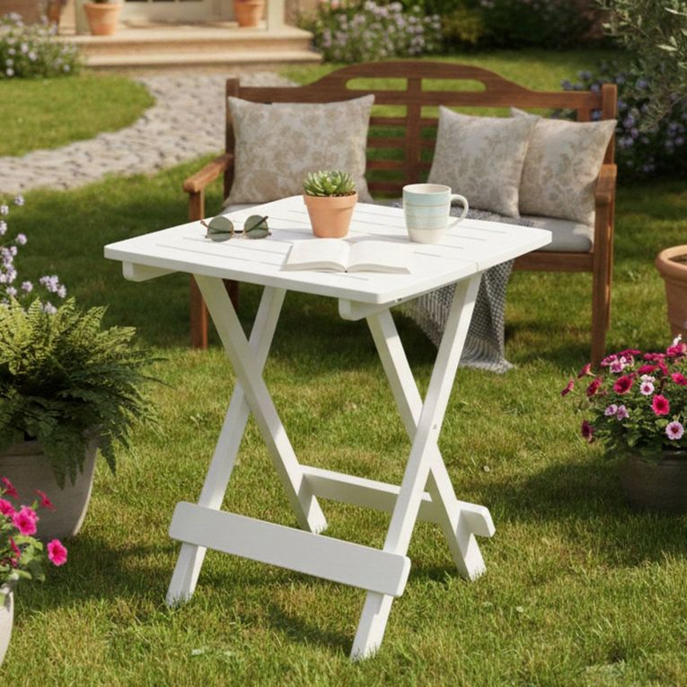 Tavolo da Esterno Bianco 2 Posti Tavolo Tavolo da Esterno Pieghevole 44x44x50h cm, Lunghezza Massima 44 cm Made in Italy - Elpino