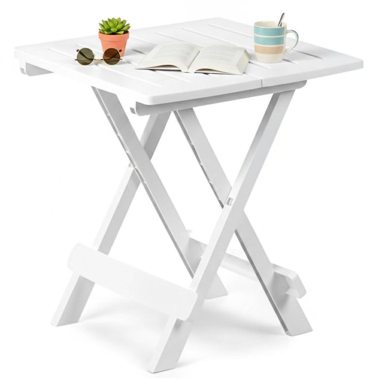 Tavolo da Esterno Bianco 2 Posti Tavolo Tavolo da Esterno Pieghevole 44x44x50h cm, Lunghezza Massima 44 cm Made in Italy - Elpino